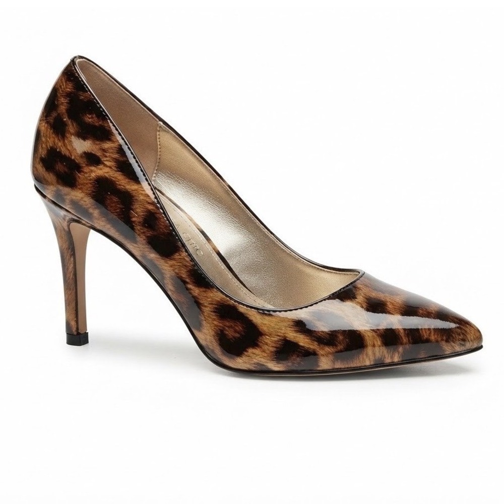 Crown Vintage Leopard Print Patent Pointed Toe Stiletto Pumps Size 8.5 Coquette